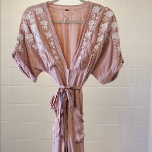 Free People Embroidered Midi Dress w/ Self Tie